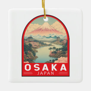 Osaka Japan Mount Fuji Travel Art Emblem Julgransprydnad Keramik