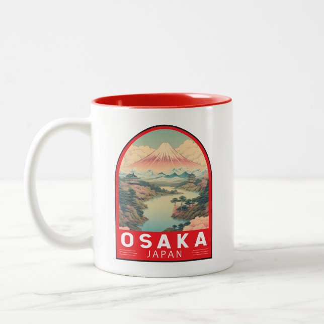 Osaka Japan Mount Fuji Travel Art Emblem Två-Tonad Mugg (Vänster)