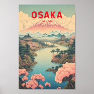 Osaka Japan Mount Fuji Travel Art Vintage Poster