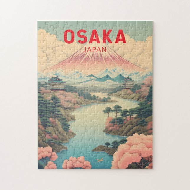 Osaka Japan Mount Fuji Travel Art Vintage Pussel (Vertikal)