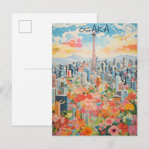 Osaka Japan Resa Stad Målning Estetik Vykort