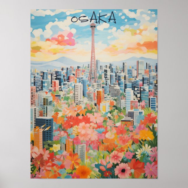 Osaka Japan Resa Stad Väggkonst Estetik (Framsidan)