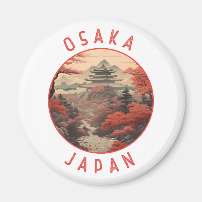 Osaka Japan Retro Distress Circle Magnet (Framsidan)