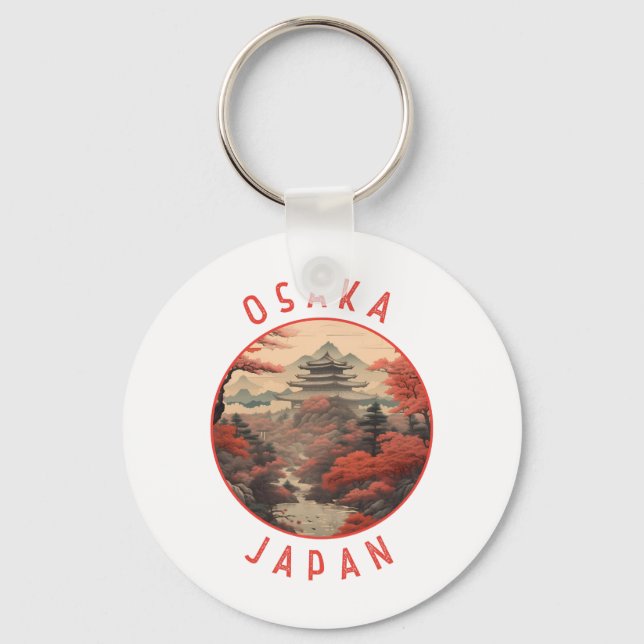Osaka Japan Retro Distress Circle Nyckelring (Framsida)