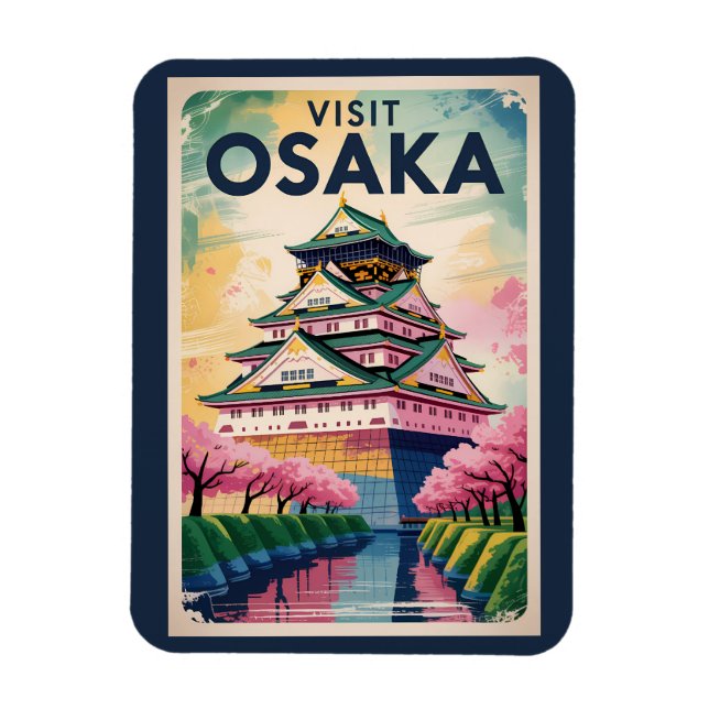 Osaka Japan Slott Illustration Resa Konst Vintage Magnet (Vertikal)