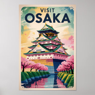 Osaka Japan Slott Illustration Resa Konst Vintage Poster