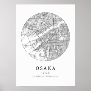 Osaka Japan Street Layout Karta Poster