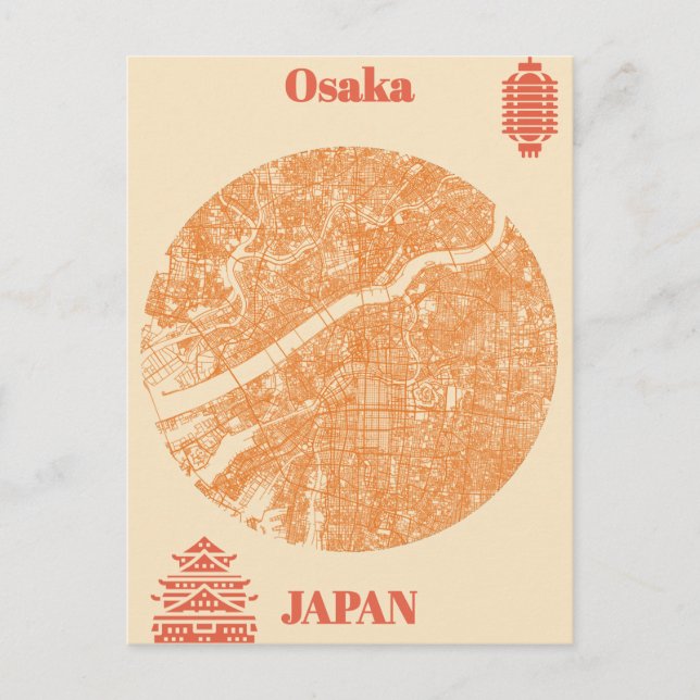 Osaka map Japan Vykort (Framsida)