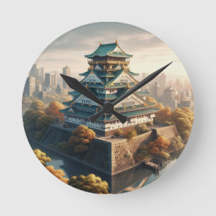 Osaka slott Japans landskap Vintage Resa Rund Klocka