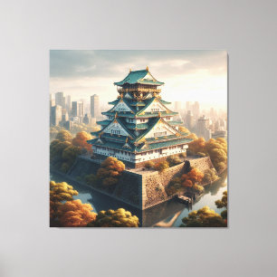 Osaka slott Japans landskapsvy Vintage Resa Canvastryck