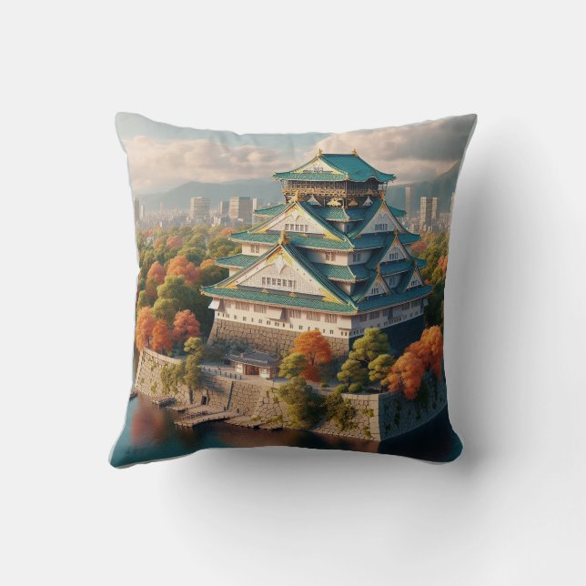 Osaka slott Japanskt landskap Vintage Resa Kudde (Baksida)