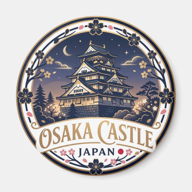 Osaka slott på natten Japan Magnet (Framsidan)