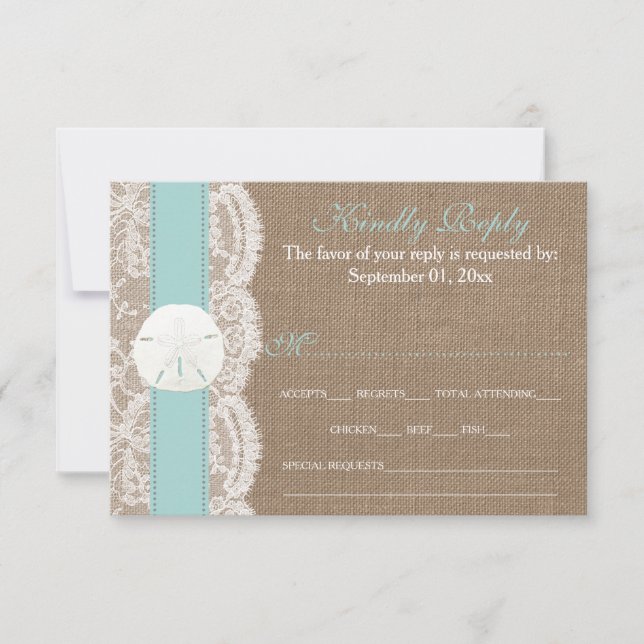 Osan för Turcoise Sand Dollar Bröllop Collection OSA Kort (Framsida)