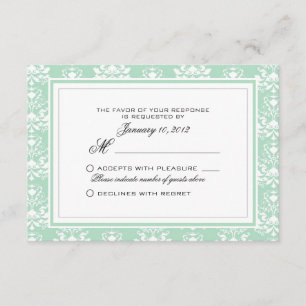 Osan Mint and White Damask Personligt bröllp OSA Kort