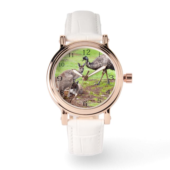 Osannolika personer: Australian Kangaroo och Emu. Armbandsur (Framsida)