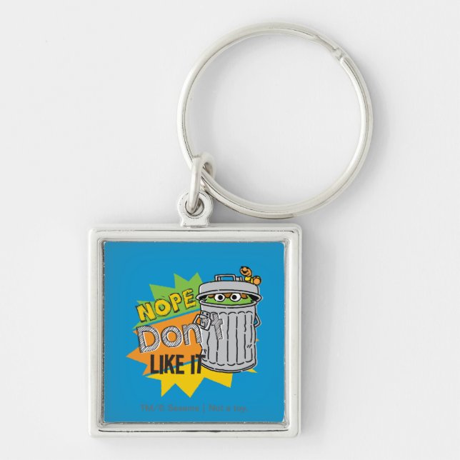 Oscar Grouch gillar inte Fyrkantig Silverfärgad Nyckelring (Framsidan)