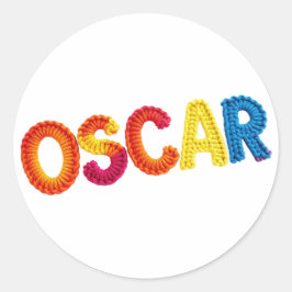 OSCAR Namn i Vibrant Crochet Mönster Runt Klistermärke
