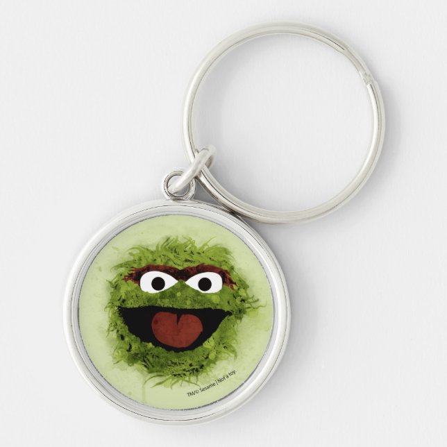 Oscar the Grouch | Vattenfärgstrend Rund Silverfärgad Nyckelring (Framsidan)