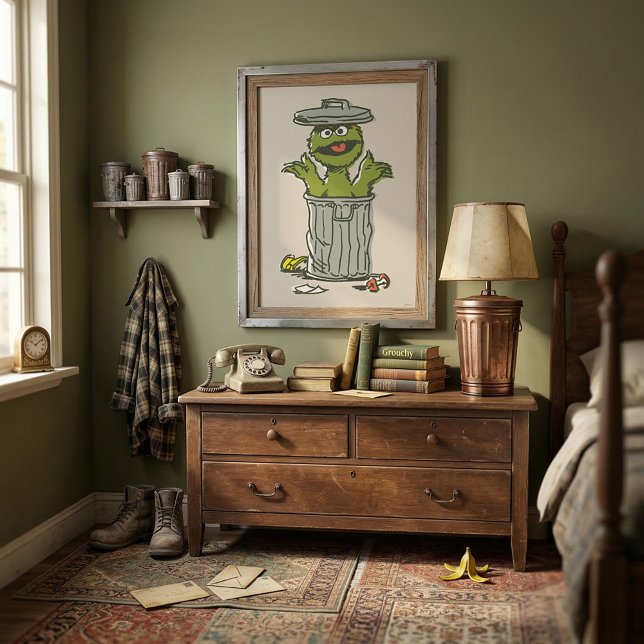 Oscar the Grouch Vintage Poster (Generated image of large size poster on wall)