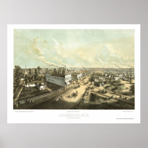 Oshkosh panorama- karta för WI - 1850 Poster