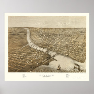 Oshkosh, WI Panoramic Karta - 1887 Poster