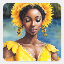 Oshun African Orisha Watercolor Art Fyrkantigt Klistermärke
