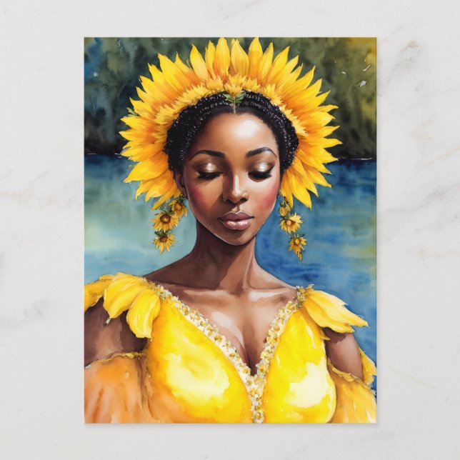 Oshun African Orisha Watercolor Art Vykort (Framsida)