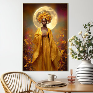 Oshun Print Luxury Afro Mystical Gult Blommigt Art Poster