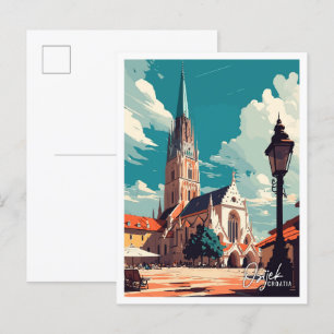 Osijek Kroatien Art Vintage resor Illustration Vykort
