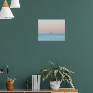 Ösilhuett på horisonten vid solnedgång poster