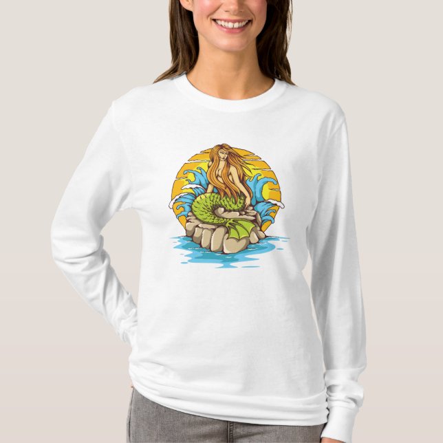 Ösjöjungfru med stam- konst för soltatueringstil t-shirt (Framsida)