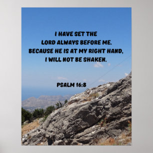 Oskakbar tro i Gud Psalm 16:8 Bible Verse Poster