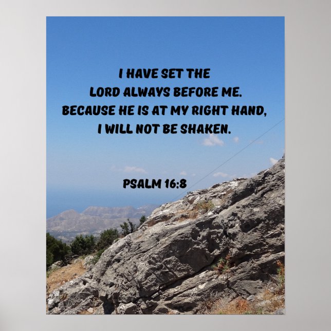 Oskakbar tro i Gud Psalm 16:8 Bible Verse Poster (Framsidan)
