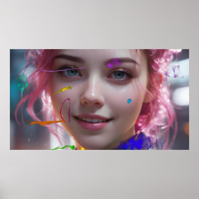 Oskarp flickporträtt och abstrakt poster (Framsidan)