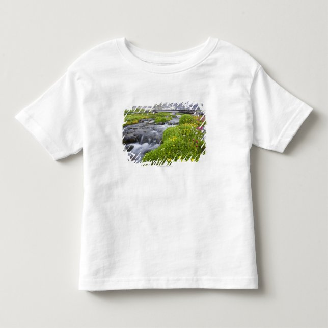 Oskarp flod med gula vitrosavildblommar t shirt (Framsida)