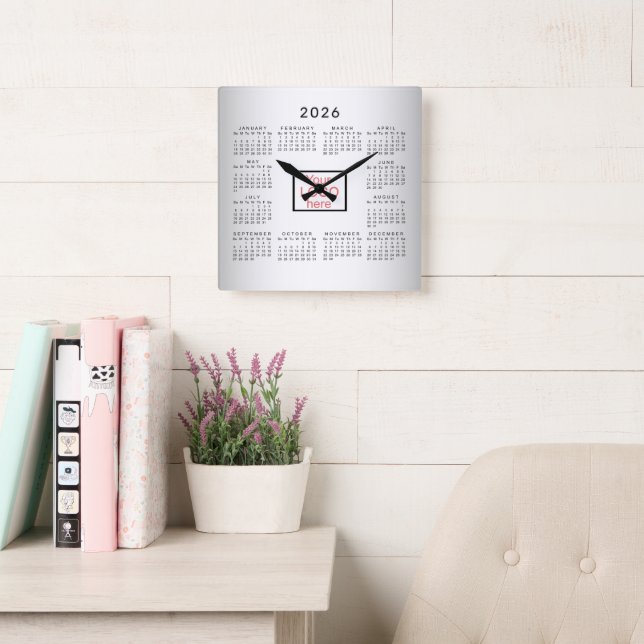 Oskarp Grått Bakgrund Anpassningsbar Logotyp 2026  Fyrkantig Klocka (Läsesal)