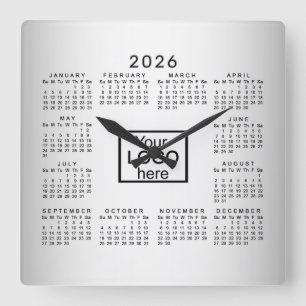 Oskarp Grått Bakgrund Anpassningsbar Logotyp 2026  Fyrkantig Klocka