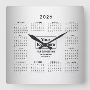 Oskarp Grått Bakgrund Anpassningsbar Logotyp 2026  Fyrkantig Klocka