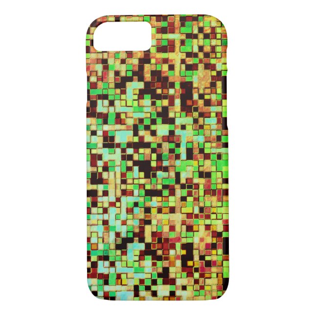 Oskarp grönt och bruna små fyrkanter eller plattor Case-Mate iPhone skal (Baksida)