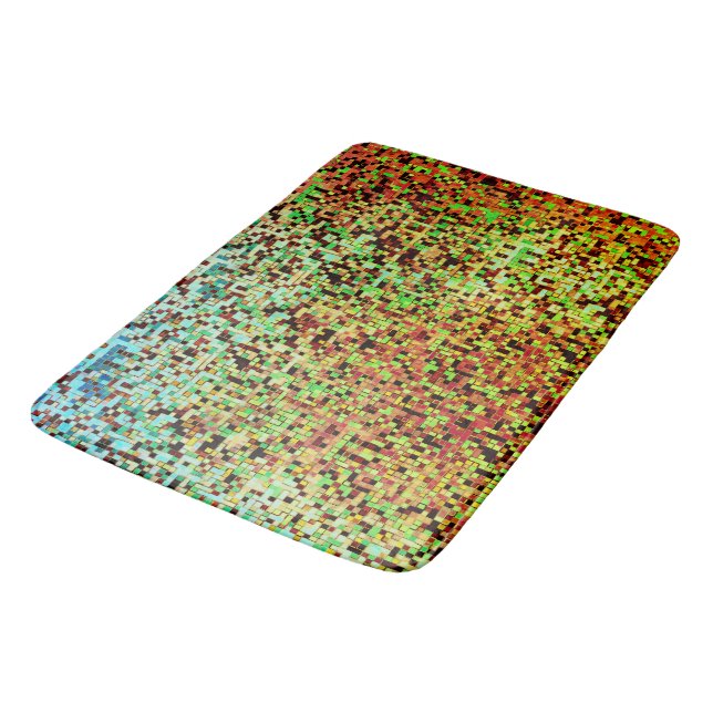 Oskarp grönt och orange, små fyrkanter eller platt badrumsmatta (Vinklad)