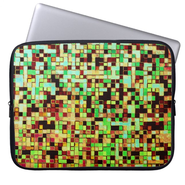 Oskarp grönt och orange, små fyrkanter eller platt laptop fodral (Framsidan)