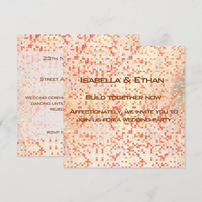 Oskarp korall och gulaktig liten kvadrat eller pla inbjudningar (Fram/baksida)