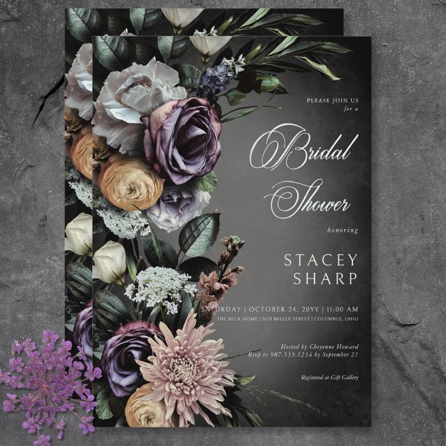 Oskärpa för mörk gotisk mysterik pulsad Blommigt Inbjudningar (Dark Gothic Mysterious Muted Floral Blur Shower Invitation)
