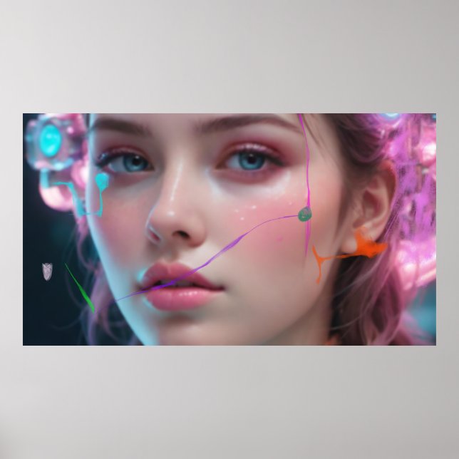 Oskärpt flickporträtt  Färgrik Bokeh Poster (Framsidan)