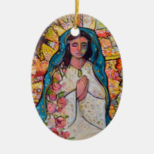 Oskuld av den Guadalupe julprydnaden Julgransprydnad Keramik