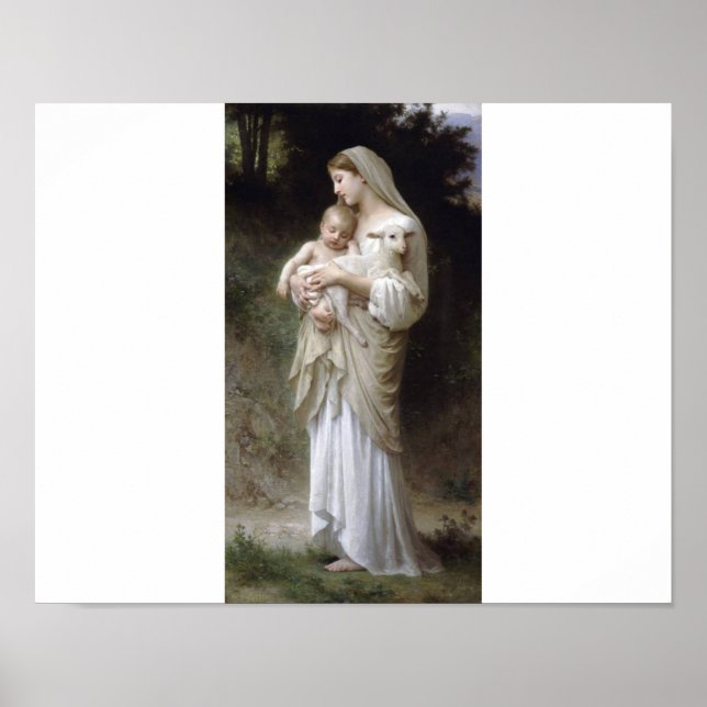 Oskuld Bouguereau Madona, målning av barnlamm Poster (Framsidan)