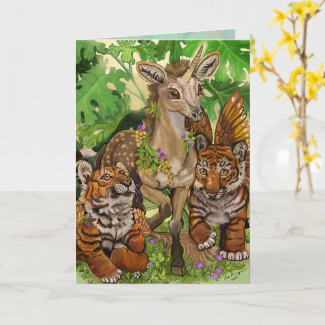 'Oskuld hos det nya' enhörning Glad påsk-kort Kort (Gul blomma)