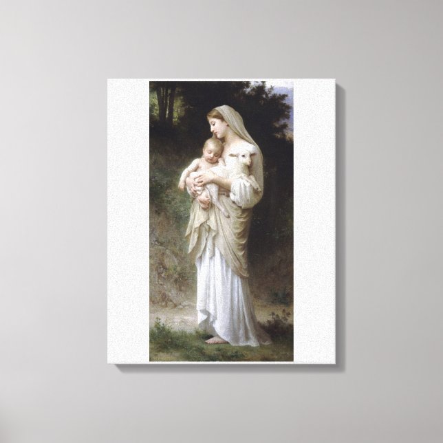 Oskuld Madona Baby Lamb bouguereau Canvastryck (Framsida)