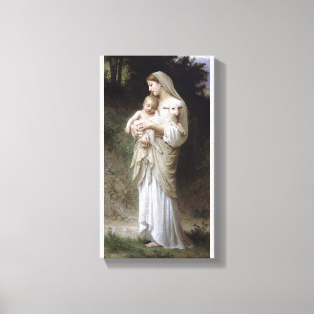Oskuld Madona Baby Lamb bouguereau Canvastryck (Framsida)