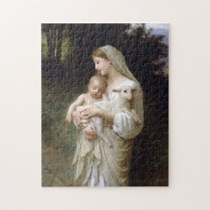 "Oskuld" målning av baby Jesus och Mary Pussel